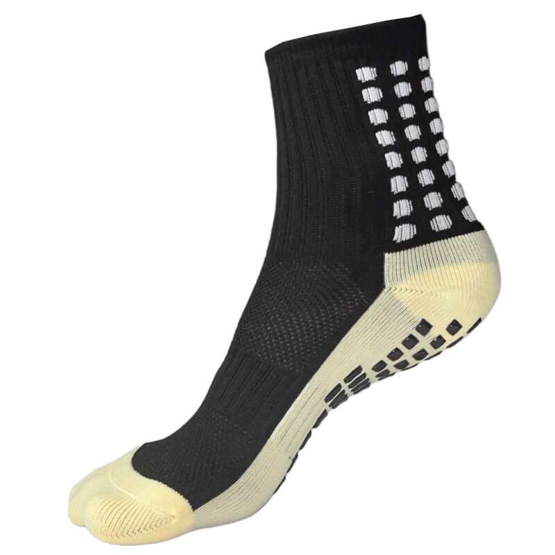 Športová ponožka, čierno-biela, protišmyková obuv.