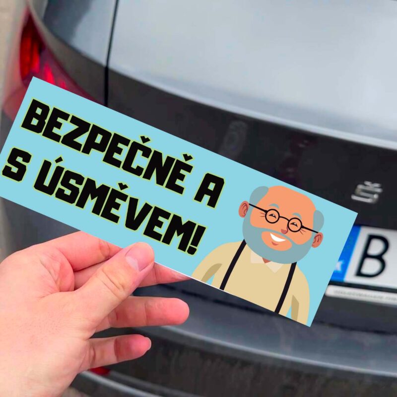 Nálepka na auto: "Bezpečne a s úsmevom!